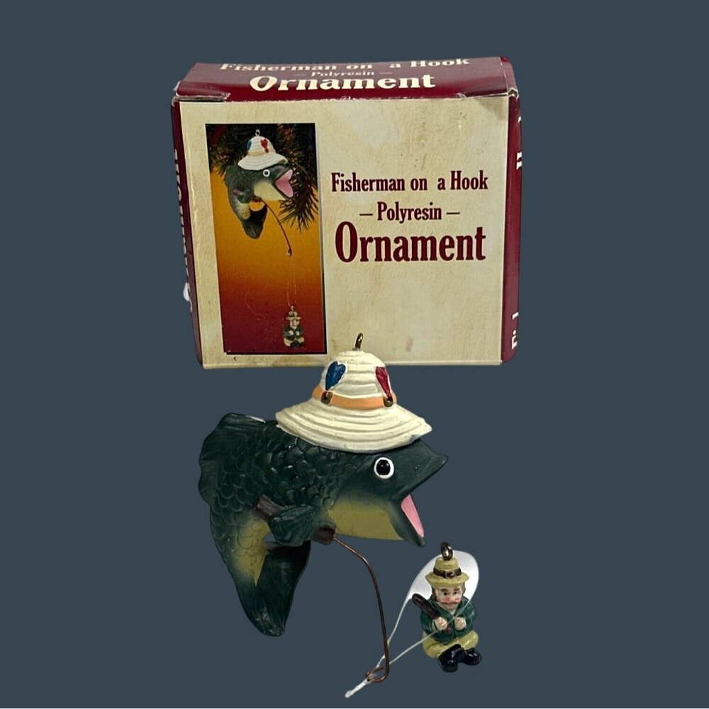 Fisherman On A Hook Polyresin Ornament With Box Christmas Ornament